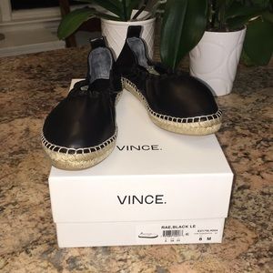 Vince Rae Black Leather Espadrille Shoe